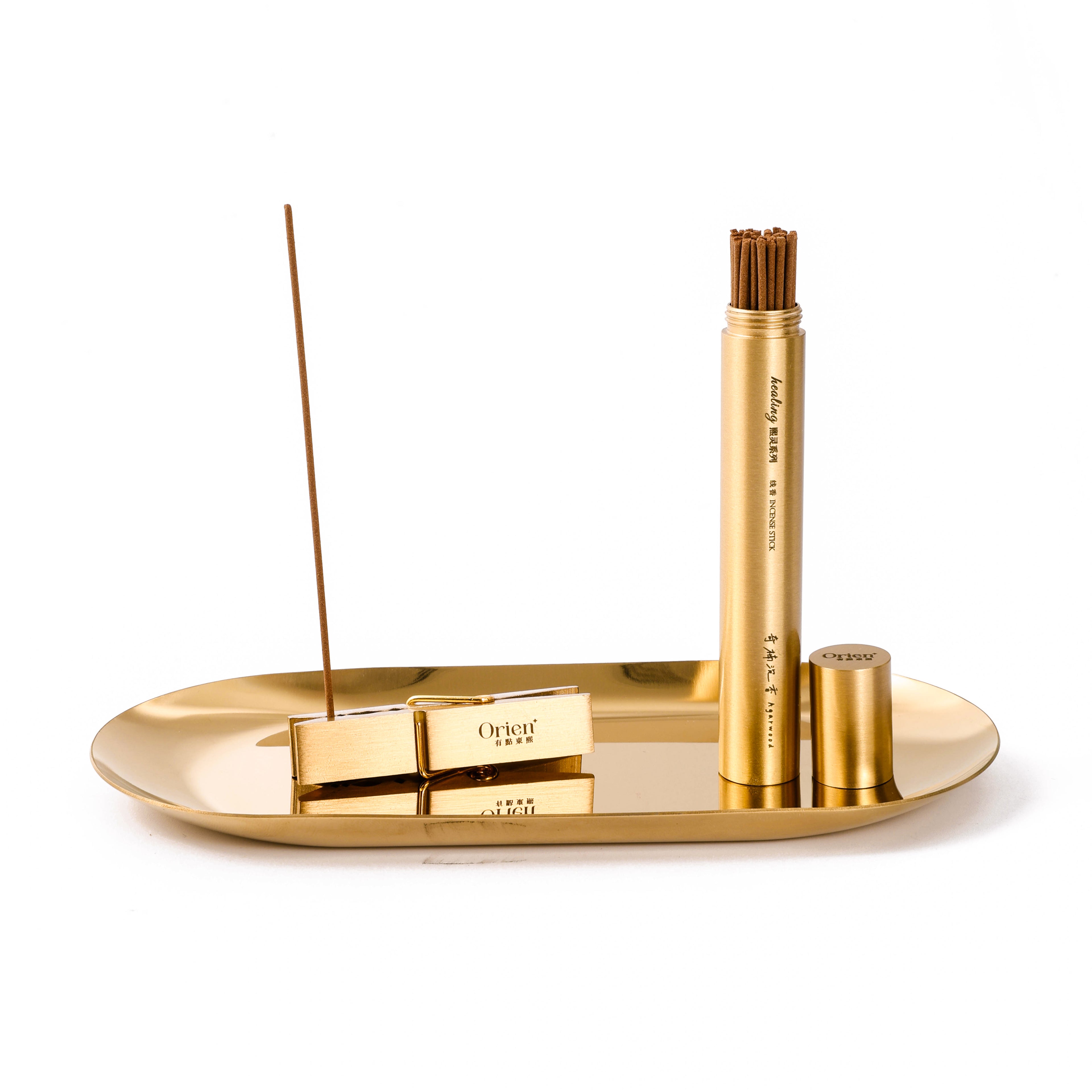 "Easy Pinch" Incense Gift Set -- Meditation Kit | Custom Bamboo Box | East-West Healing Set | Includes Natural Incense Sticks + Brass Clip + Alloy Tray | 5 Fragrances | Refreshing · Relaxed · Natural · Healing
