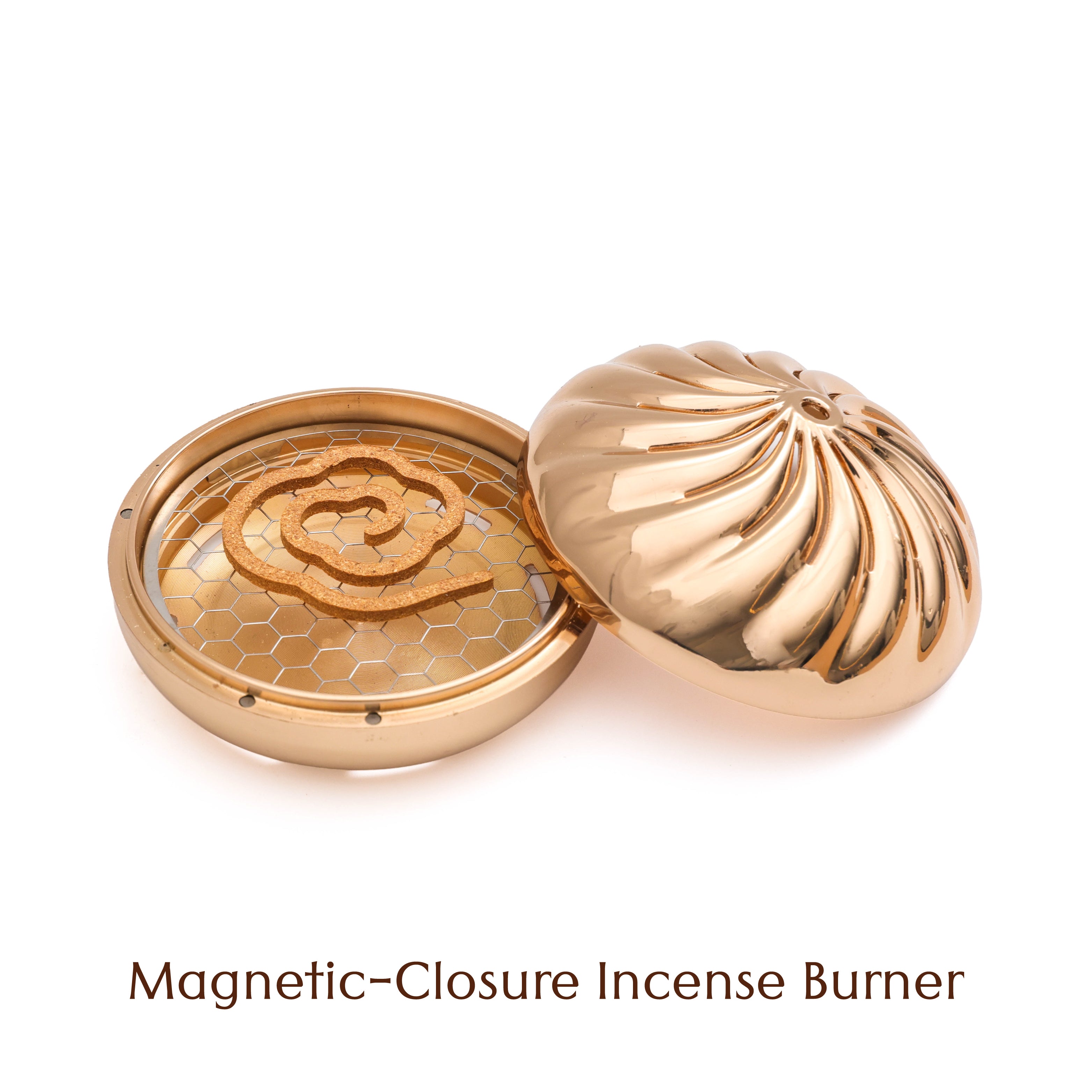 Rising Prosperity · Lucky Charmer Incense Burner & Coils Gift Set -- Magnetic Alloy Incense Burner (Baozi-Inspired Shape) -- Includes 4 Binder-Free Agarwood or Palo Santo Coils -- Handwoven Bamboo Cage -- Meditation, Home Fragrance, Housewarming Gift