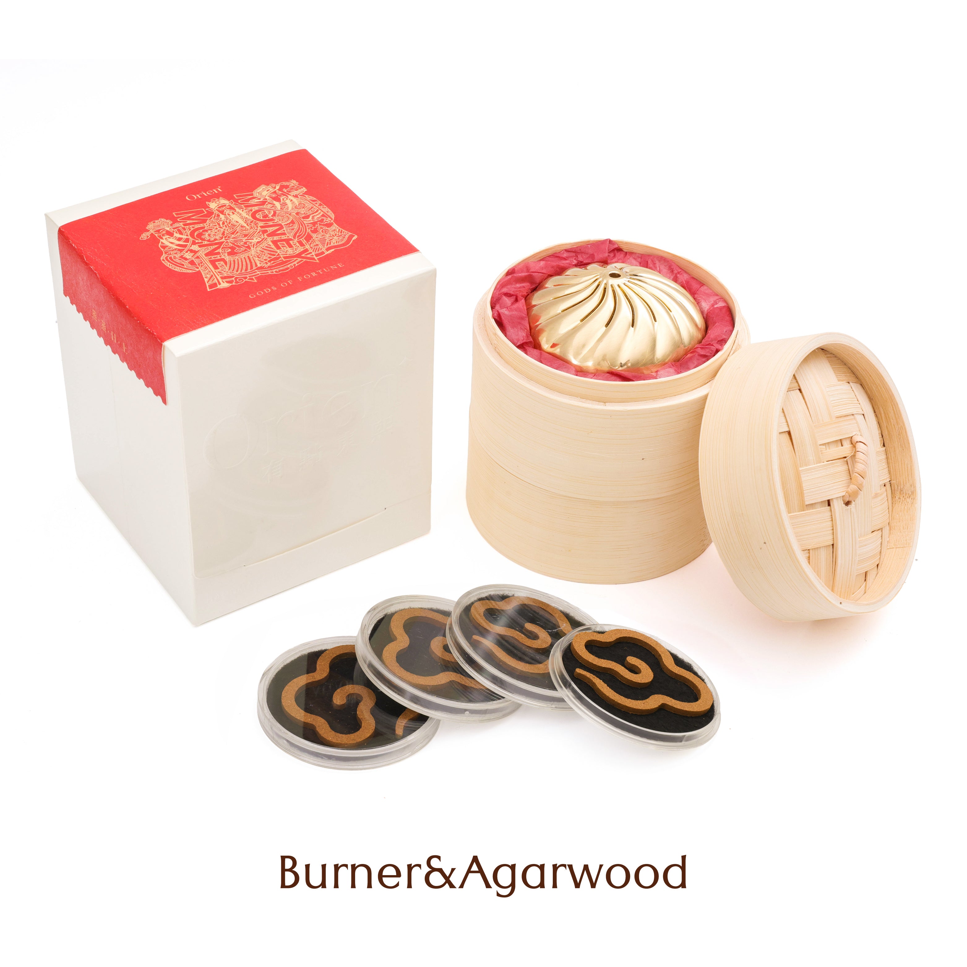 Rising Prosperity · Lucky Charmer Incense Burner & Coils Gift Set -- Magnetic Alloy Incense Burner (Baozi-Inspired Shape) -- Includes 4 Binder-Free Agarwood or Palo Santo Coils -- Handwoven Bamboo Cage -- Meditation, Home Fragrance, Housewarming Gift