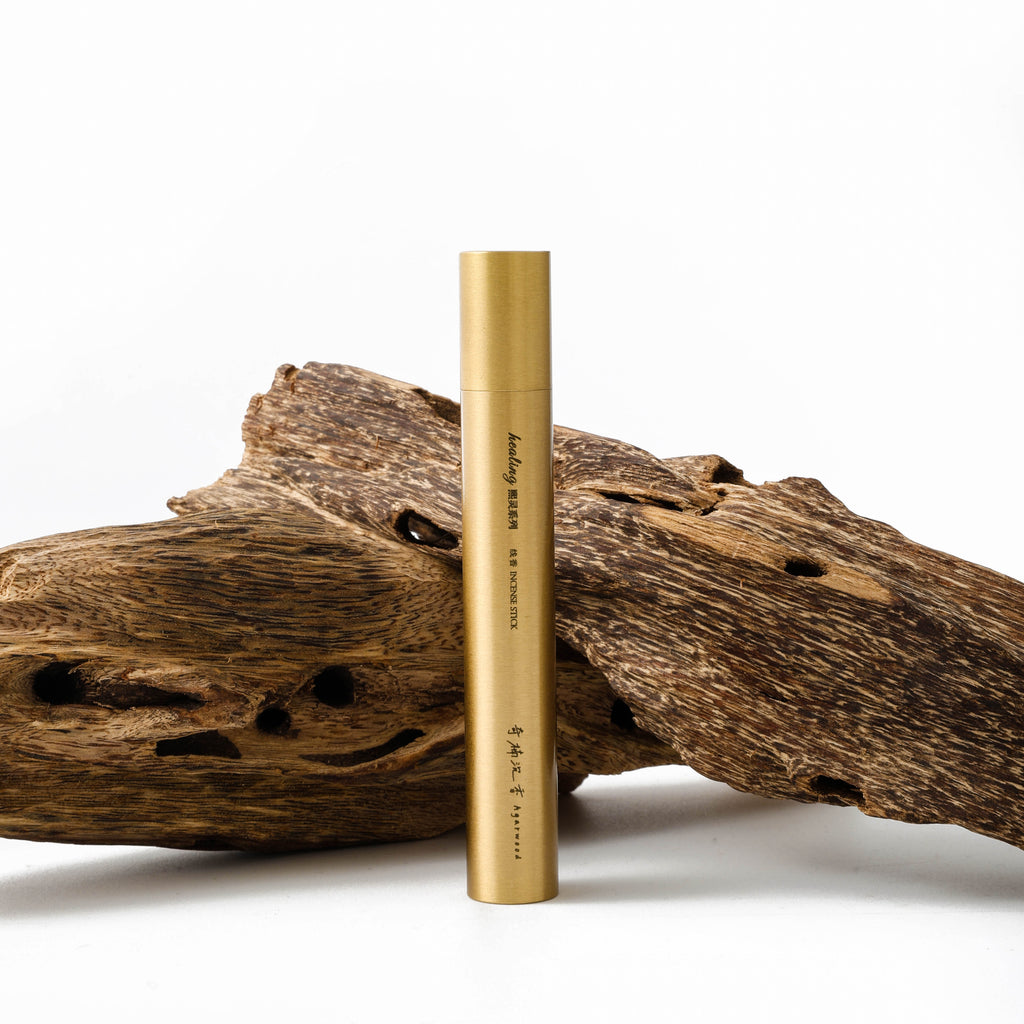 Natural Healing Incense Sticks -- Sleep Aid, Space Purification, 5 Fragrances (Agarwood, White Sage, Palo Santo, Cedar, Puerh) -- Brass Tube (approx. 5g) -- Handcrafted, Premium Gift Ready