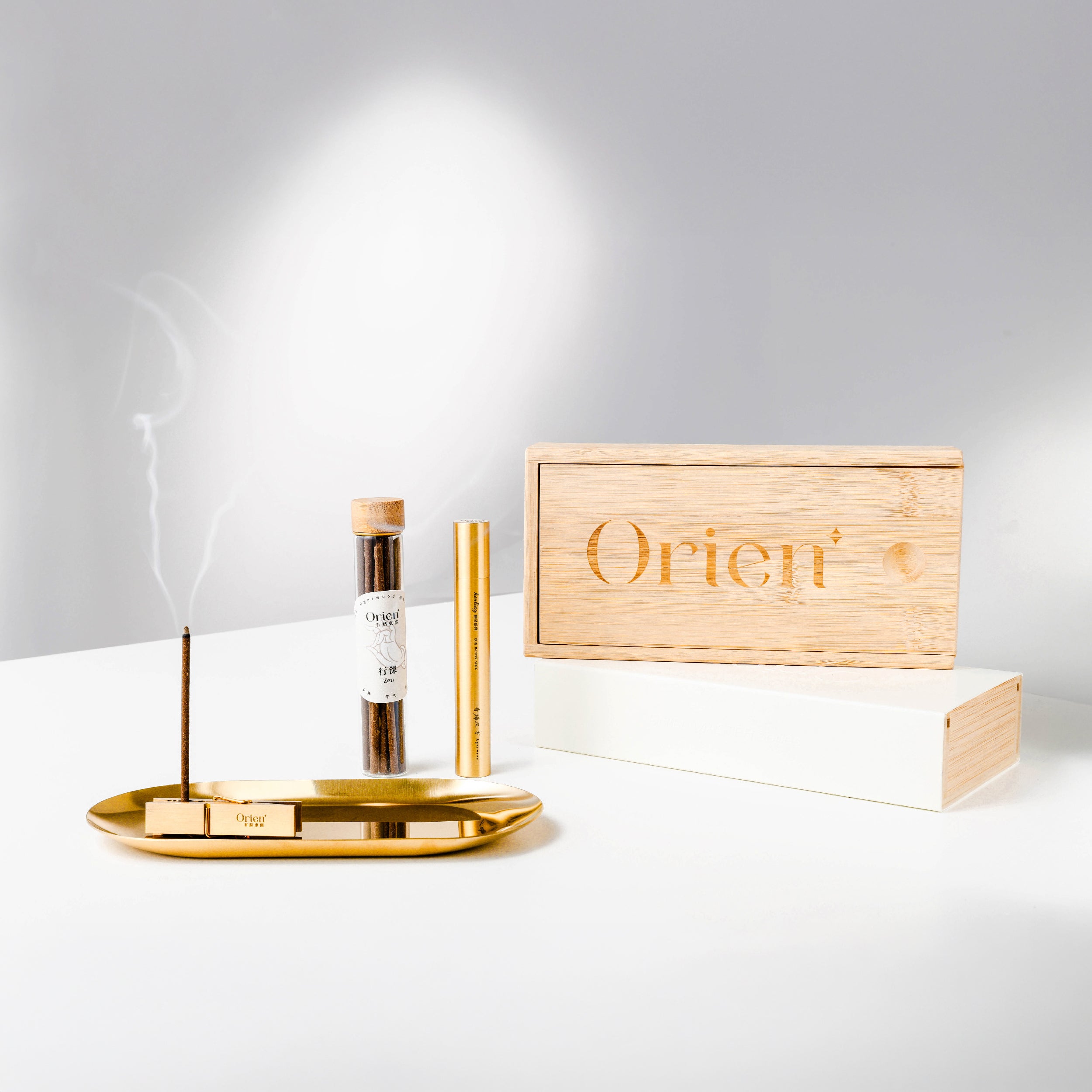 "Easy Pinch" Incense Gift Set -- Meditation Kit | Custom Bamboo Box | East-West Healing Set | Includes Natural Incense Sticks + Brass Clip + Alloy Tray | 5 Fragrances | Refreshing · Relaxed · Natural · Healing